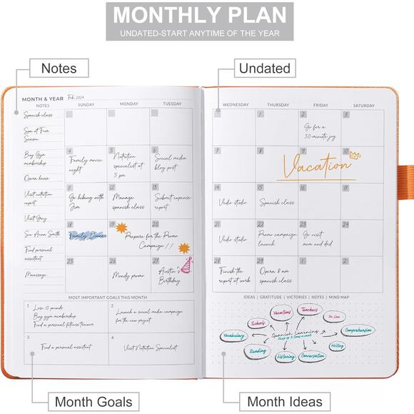 Undated Hardcover Daily Weekly Planner Time Management and Productivity Goals - Picture 5 of 7